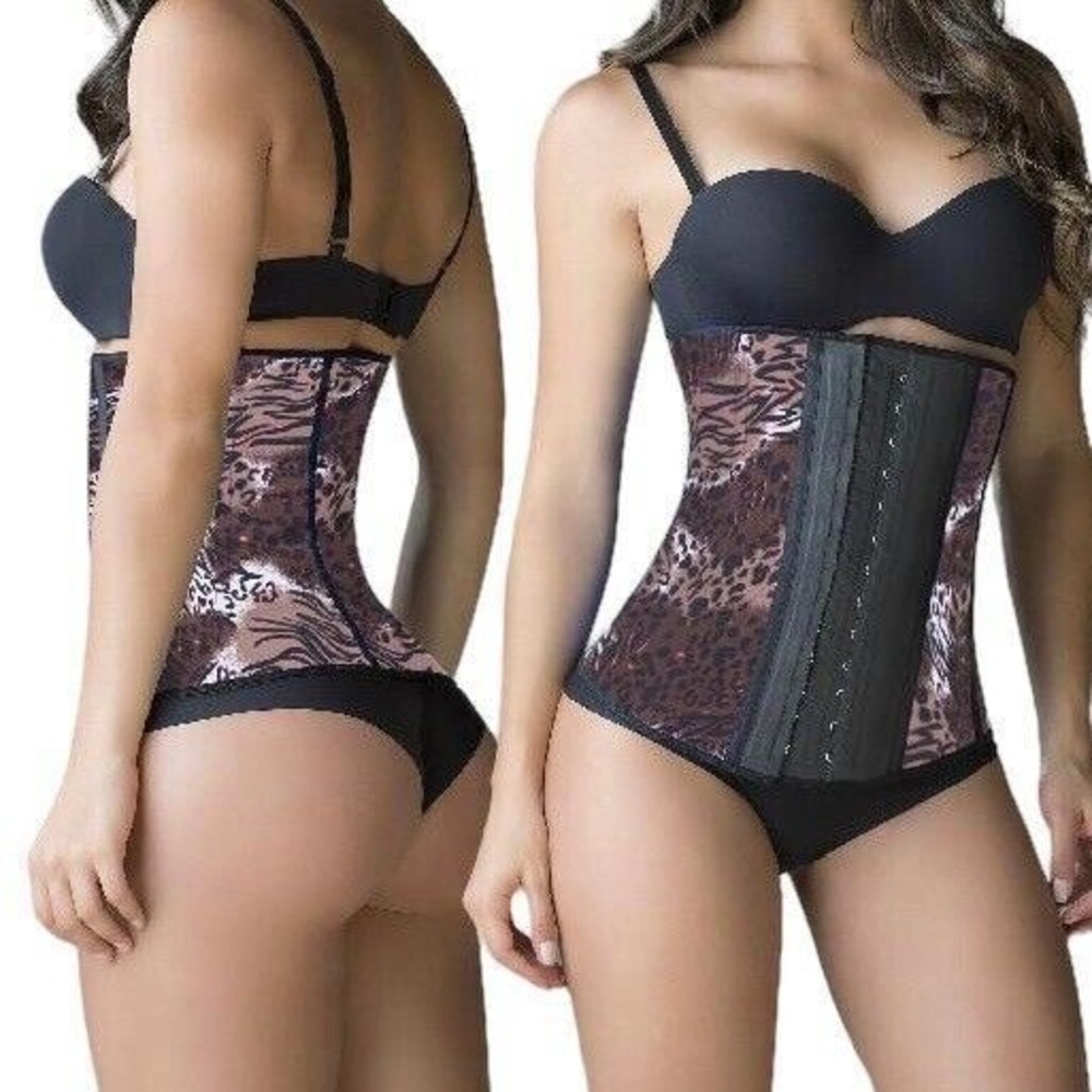 Thaxx Women's Sport Waist Cincher Latex Sz M/34 Style 1014 Animal Print 2 Hooks